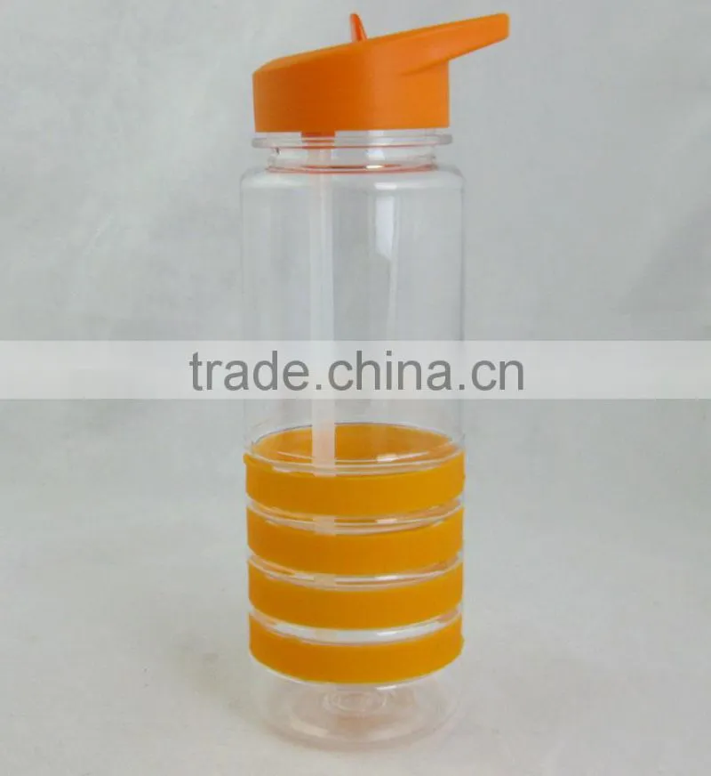 Promotional 24 Oz. Banded Gripper plastic Bottle with Straw