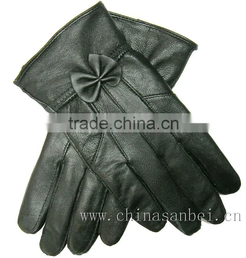 lady bowknot real genuine leather gloves LG-02