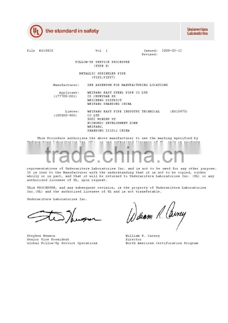 ASTM A795 ASTM A135 galvanized fire fighting pipe
