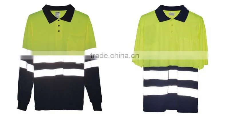 cheap 100% polyester high reflective safety 2 tone color polo shirts for man