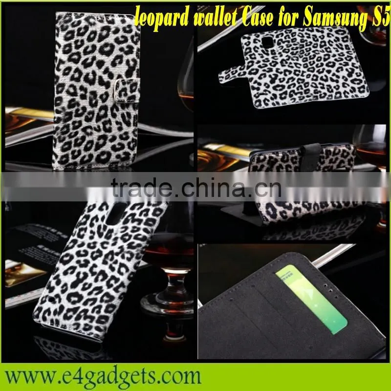 2014 New product Hot selling leopard Wallet phone case for galaxy s5,case for samsung galaxy s5