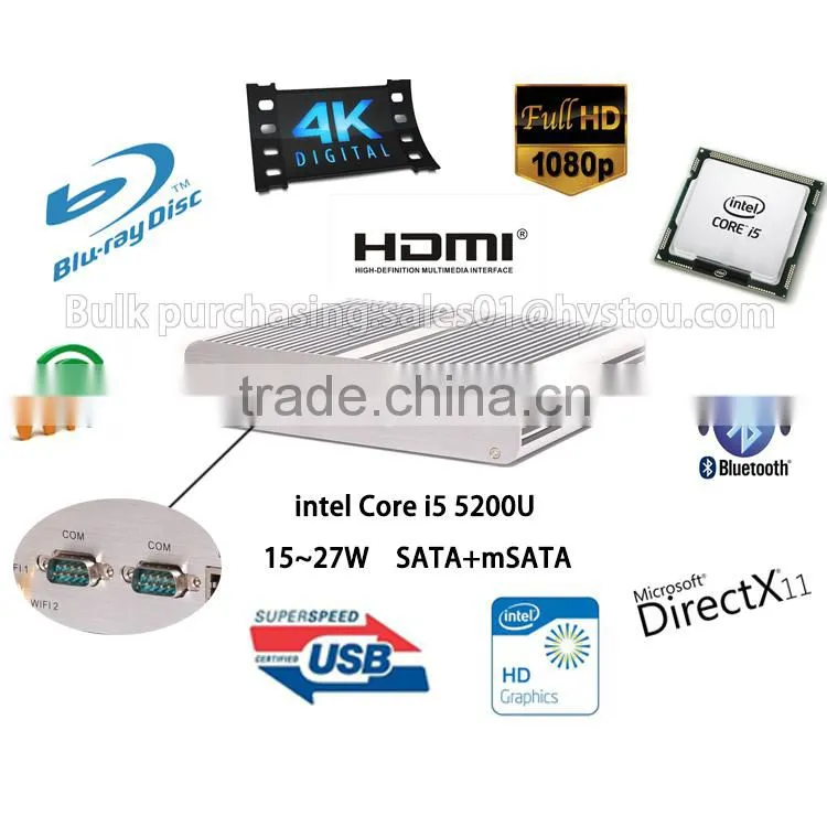 shenzhen computer with Intel Core i5 5200U processor Intel HD Graphics minipc Windows 7 Dual LAN port mini linux embedded pc