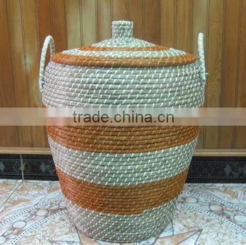 Pink and natural Seagrass handicraft basket