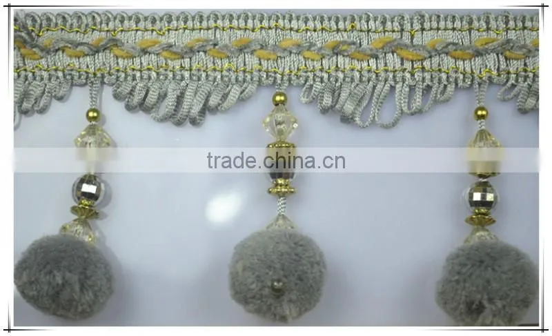 tassel fringe for curtain decorative tassel fringe with pom-pom