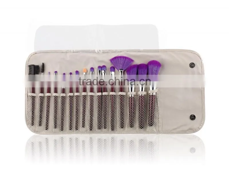 16 Pcs Professional Makeup Brush sets cosmetic brushes kit + Purple Leather Case