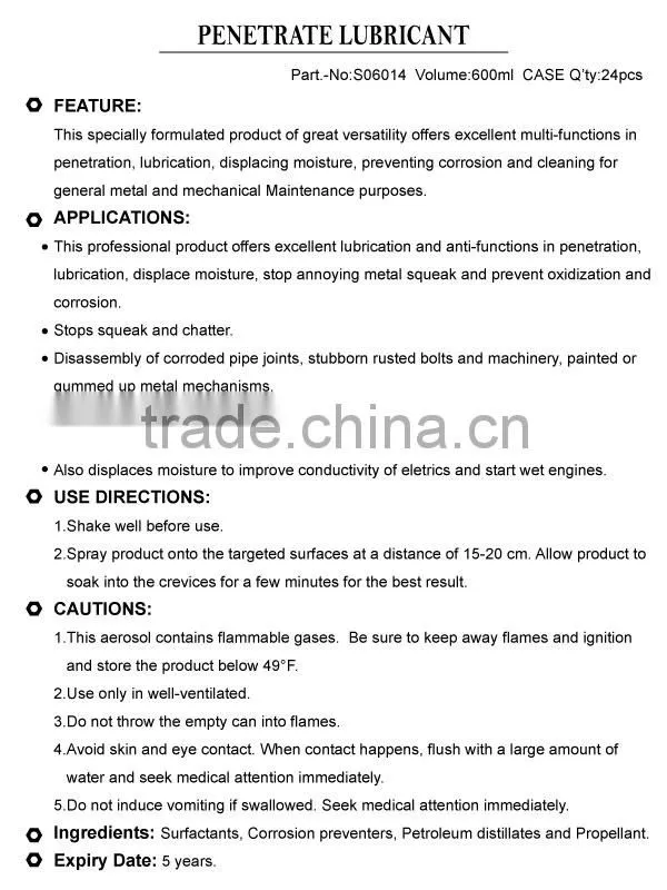 Anti Rust Lubricant Spray Lubricant Spray Penetrant & Lubricant