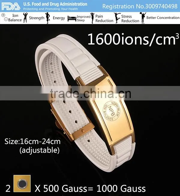 Noproblem P036G stainless steel fashion energy elastic fitness adjiustable wristband wholesale bracelet