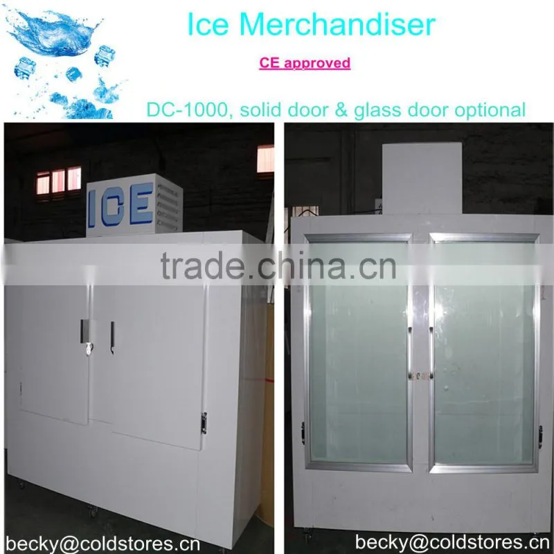 Gas station bagged ice storage freezer with 2 glass door or solid doors