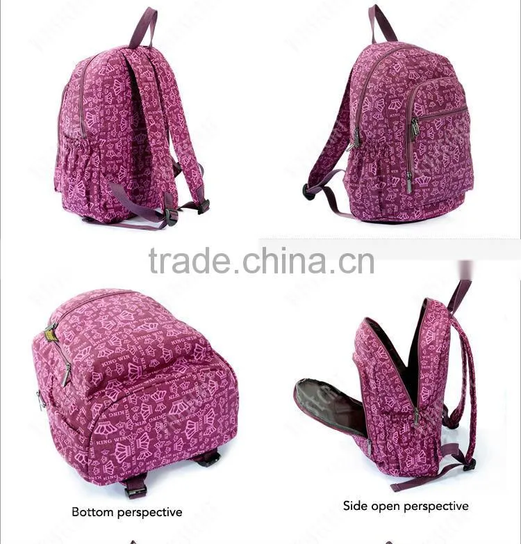 Comfortable design nylon pink quilted school backpack for college student