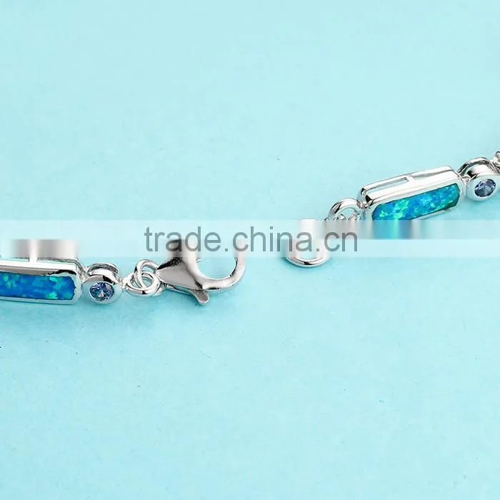 925 Sterling Silver Ocean Synthetic Blue Opal Bracelet Jewelry SBI181W