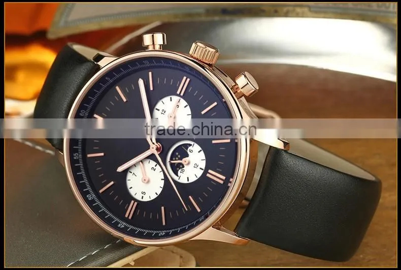 new products with your logo luxury three eyes case leather light at night sports watches men