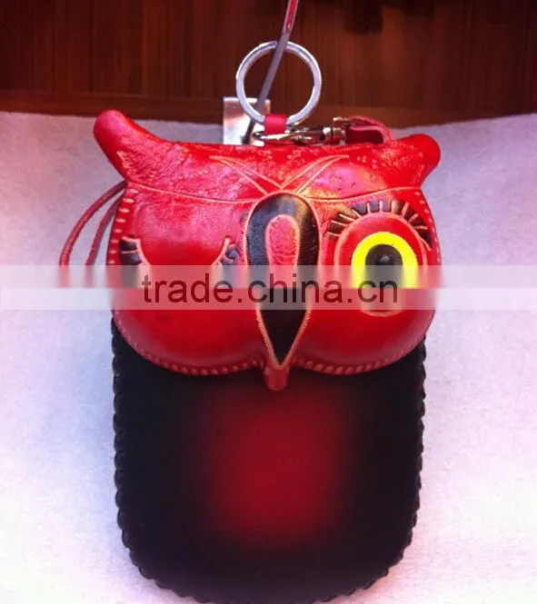 High quality genuine leathter coin purse owl face animal leather coin purse, coin case