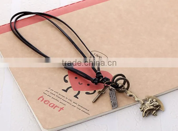 N0017 wholesale leather necklace fashionable design mens leather necklace