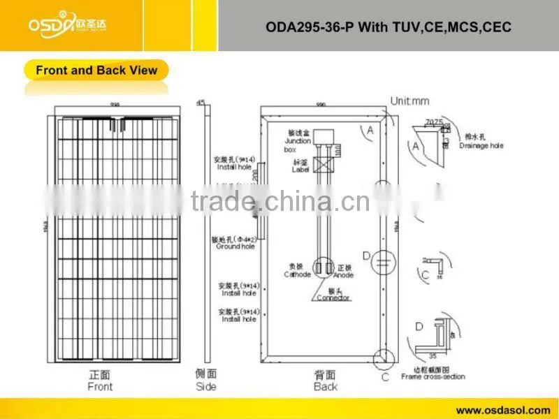 TUV MCS CEC certificated polycrystalline 295W solar panel