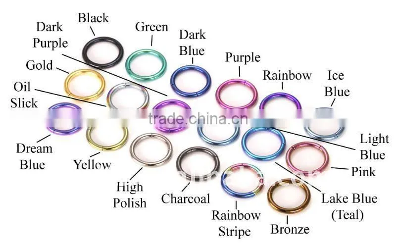 14g Titanium Segment Captive Ring 18 Color Choices,bcr