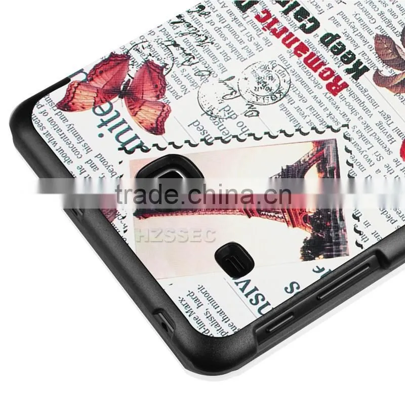Three folding leather case paint old newspapaer pattern stand tablet case for Samsung Galaxy Tab E8.0 protective slim hard case