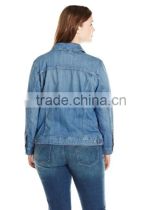 Washed Women's Plus-Size trucker Jacket Denim jeans