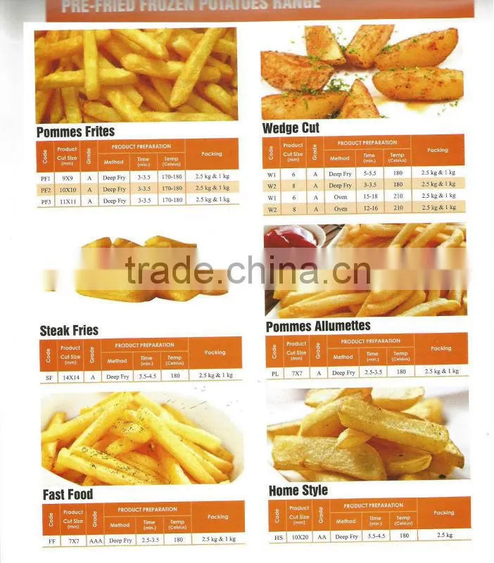 Frozen french fries all sizes