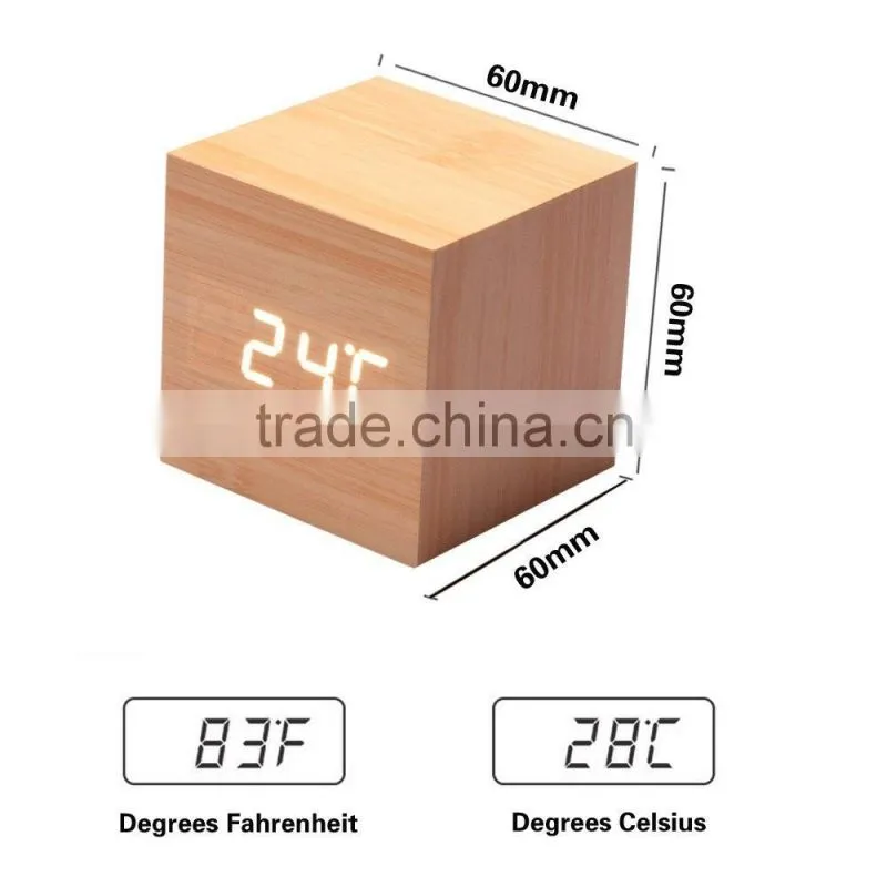 factory price digital led wooden Desk clock with alarm