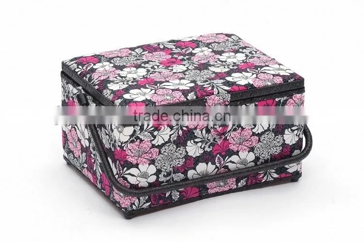 Floral Print Wooden Sewing Tool Box w/ Accessories