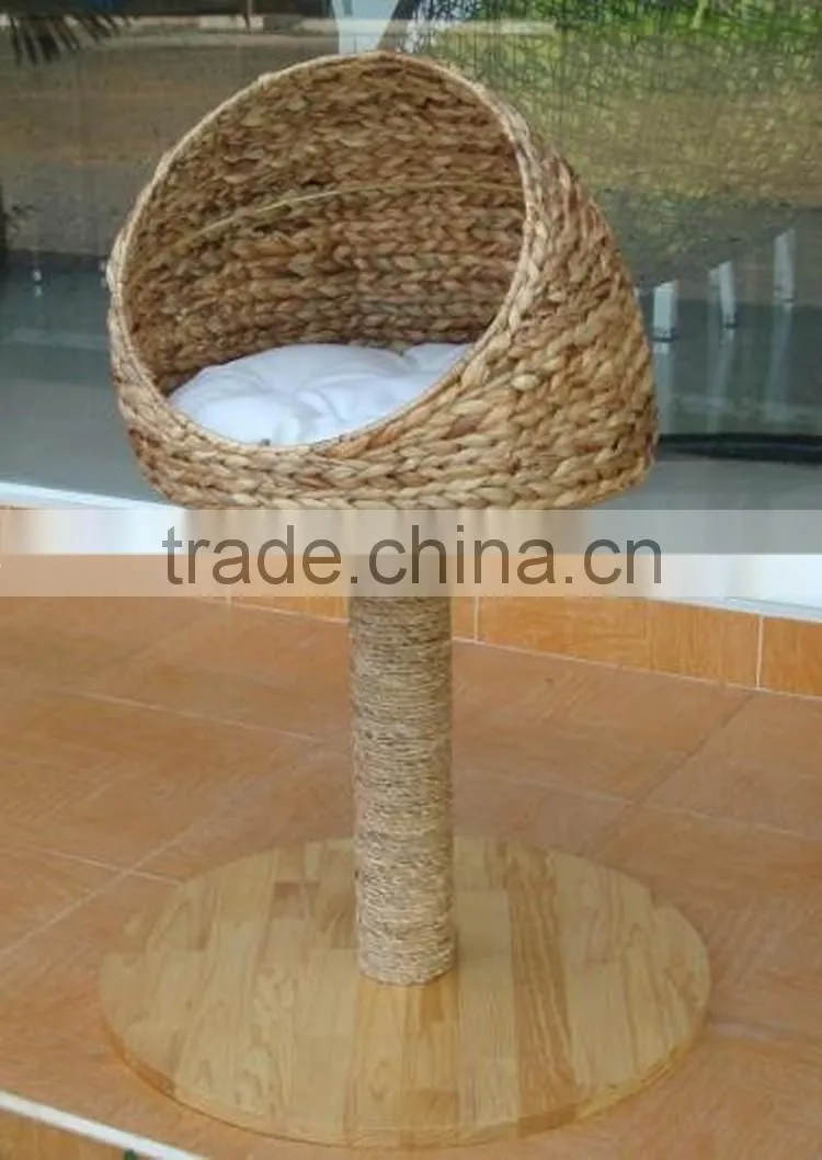 Cat product wholesale flexible handles design natural straw woven cat bed