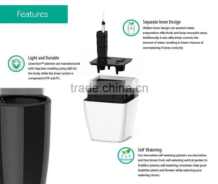 wholesale plastic garden flower pot,self-watering planter,hydroponic systems planter pots