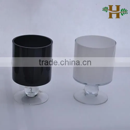 Handmade colored footed glass candle holder, stained cylinder shape glass vase on foot