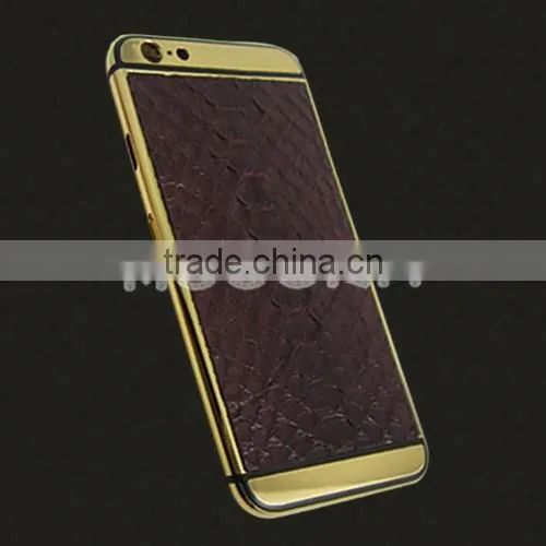 For iphone6 leather gold plated housing, gold housing with groove stick leather housing for iphone6