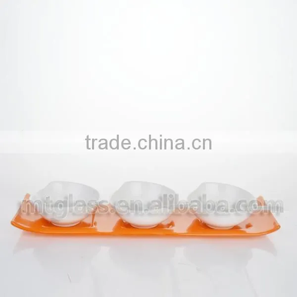 Cute Eco-friendly white restaurant italian ceramic plates dishes with orange holder