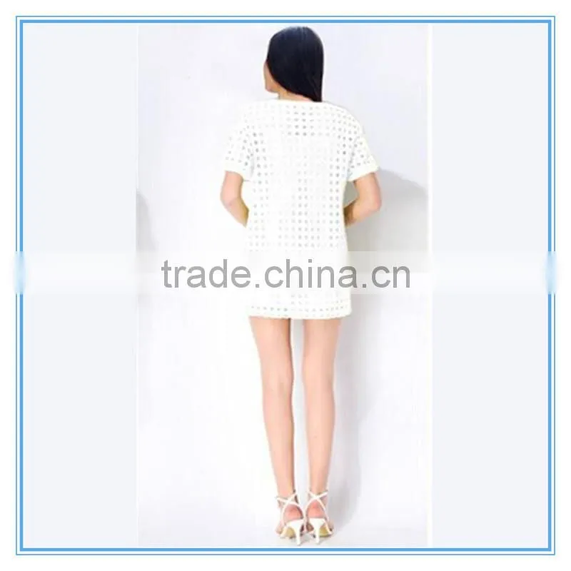 Elegant Ladies Fashion 2 Pieces Wholesale White Cotton Dress Pattern High Quality
