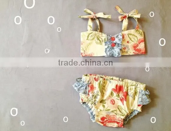 Baby girls summer time two pieces swimsuit floral and fruits patterns from China