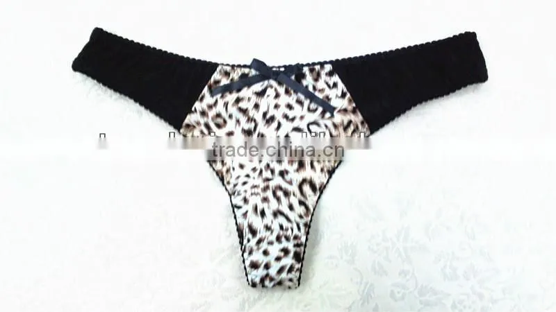 Women sexy black lace and fancy leopard printing transparent g string panty
