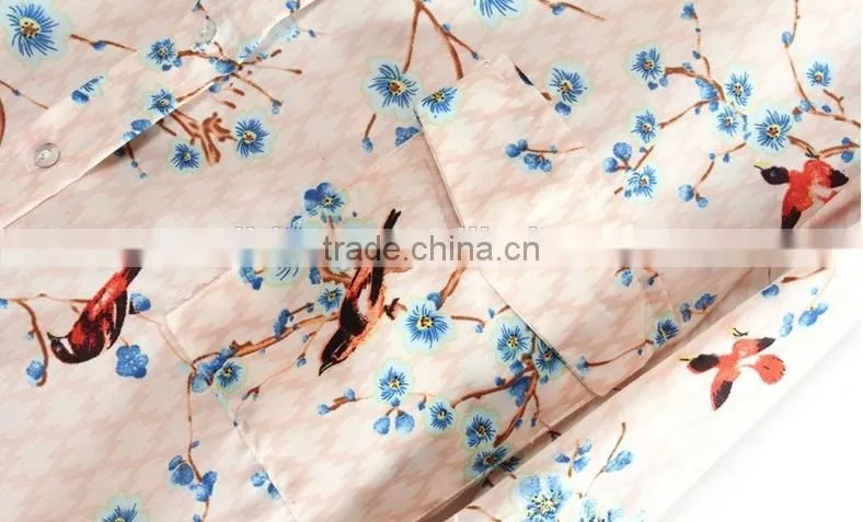 Fashion ladies blouse,bird printing woman shirt/women colthing long sleeve