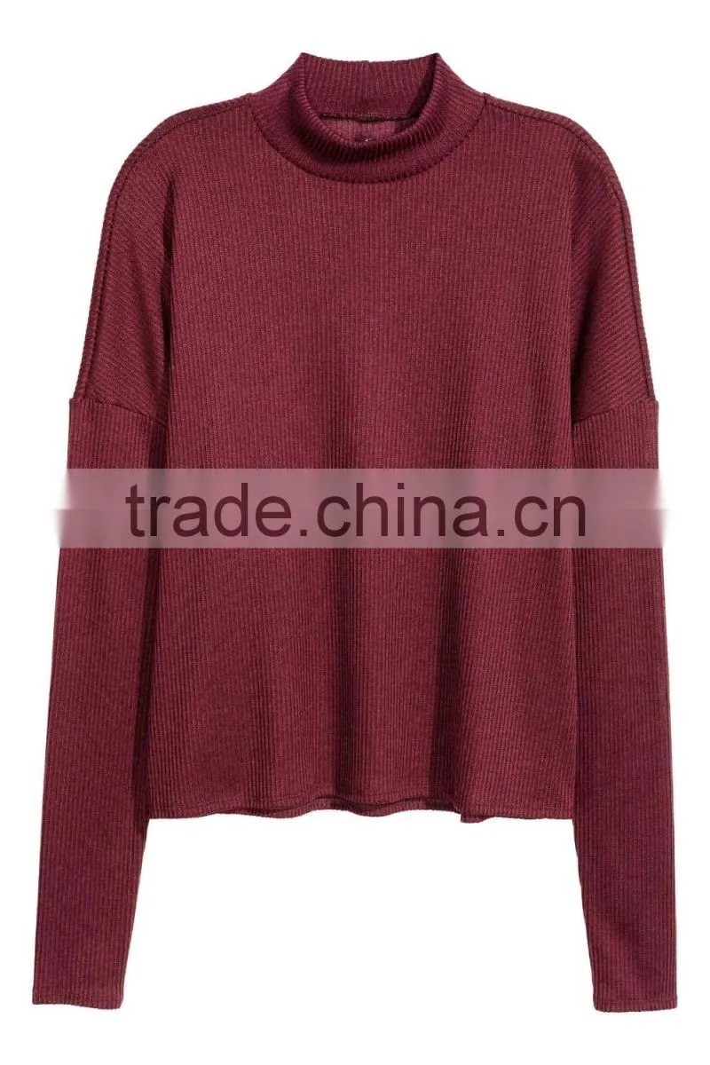 Green Ribbed Crew Neck Relax Fitted Wool Sweater Design for Girl with Dropped Sleeves