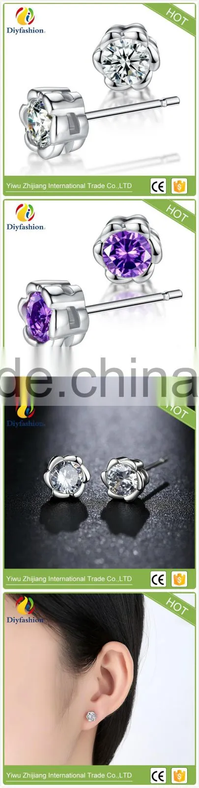 Beautiful flower shape plum blossom cubic zircon stud earring for women
