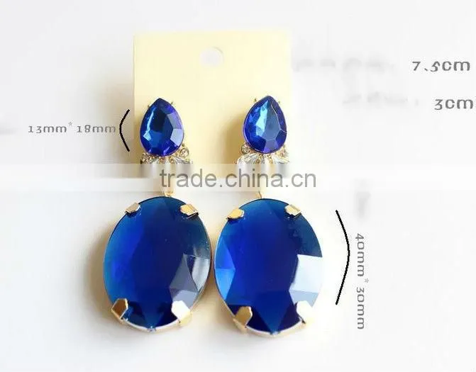 Fashion Sapphire Blue Gem Statement Necklace Earrings Set Jewelry Set