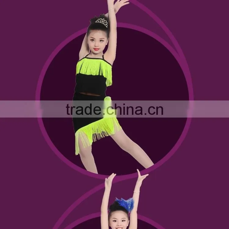 Girls Child Samba Tango Performance Skirt Suit Kids Sexy Camisole Tassel Latin Dance Dress