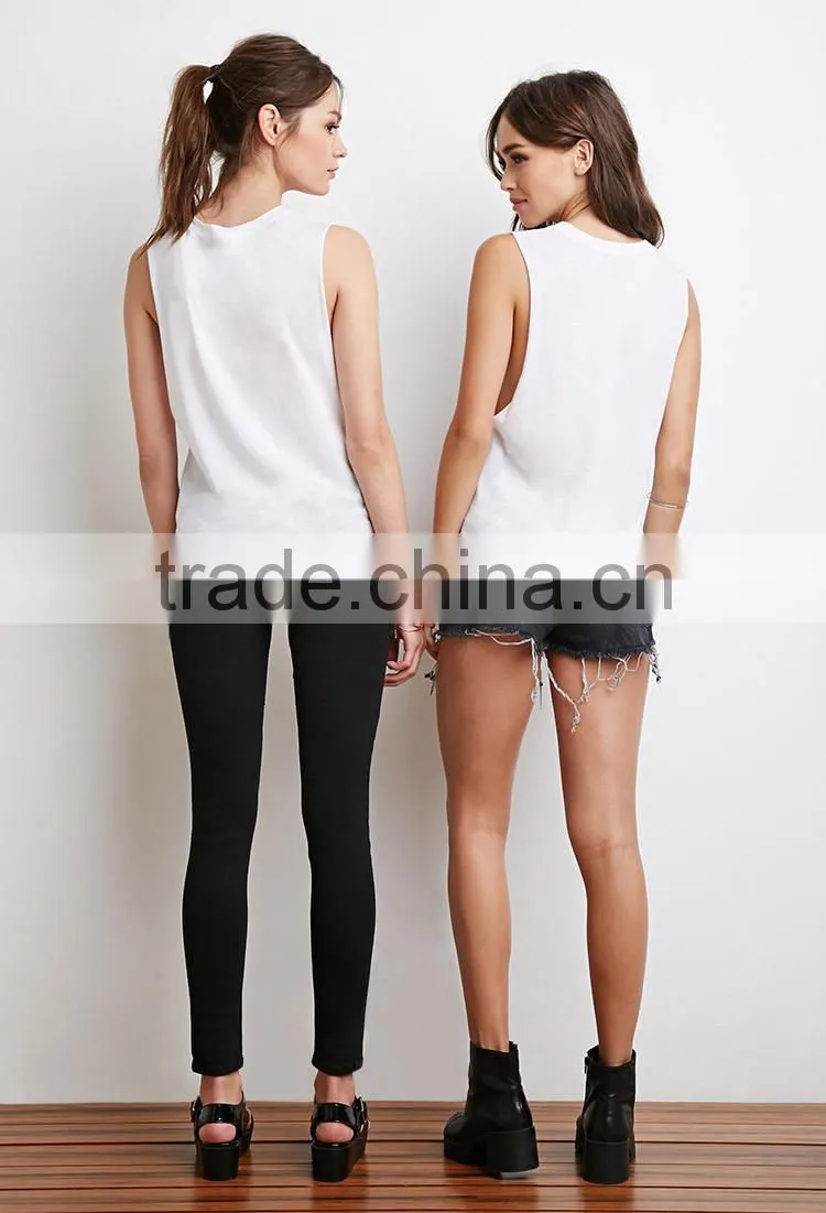 Unfinished Aarm Hole Cut Solid Color Cotton Best Babes Muscle Tee Set with Lovely Printing