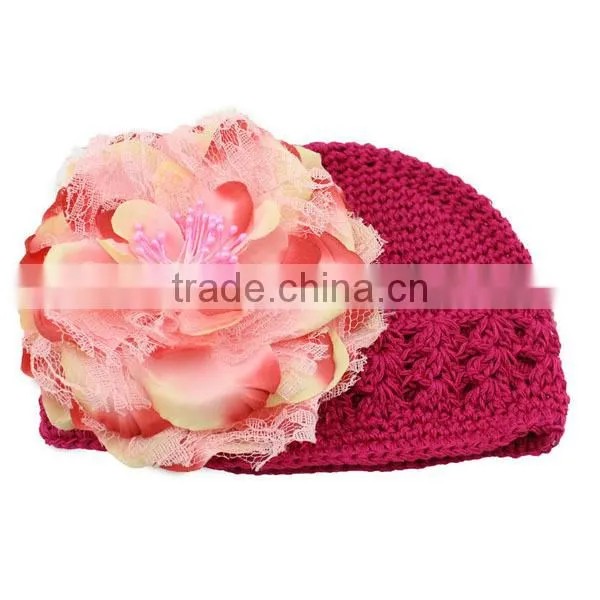 fashion cheap fancy baby crochet hat with pretty flower