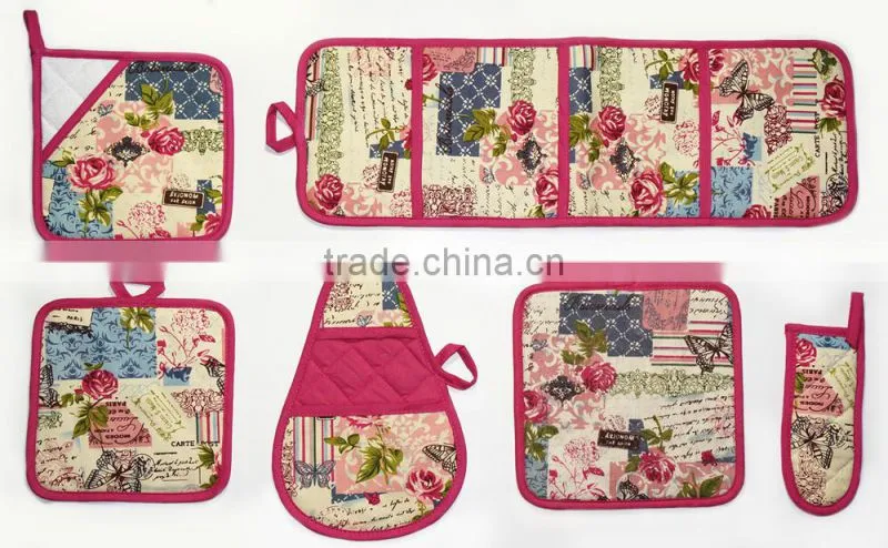 AZO-free Flower Design Cotton Twill Potholder With Knitting