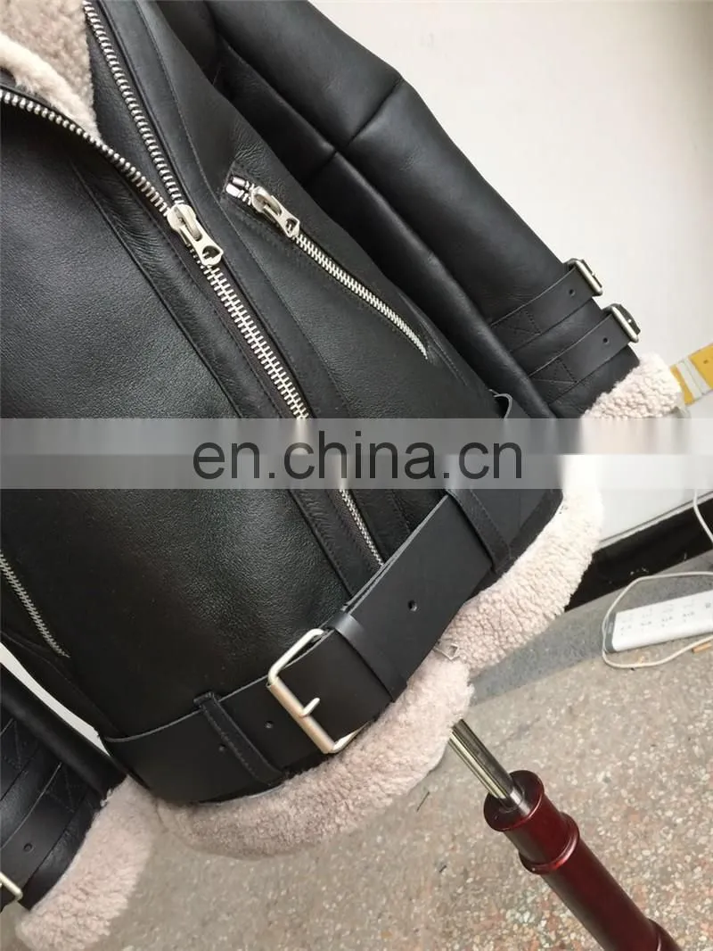 Wholesale Winter Long Style Double Face Sheepskin Ladies Fox Fur Leather Jacket