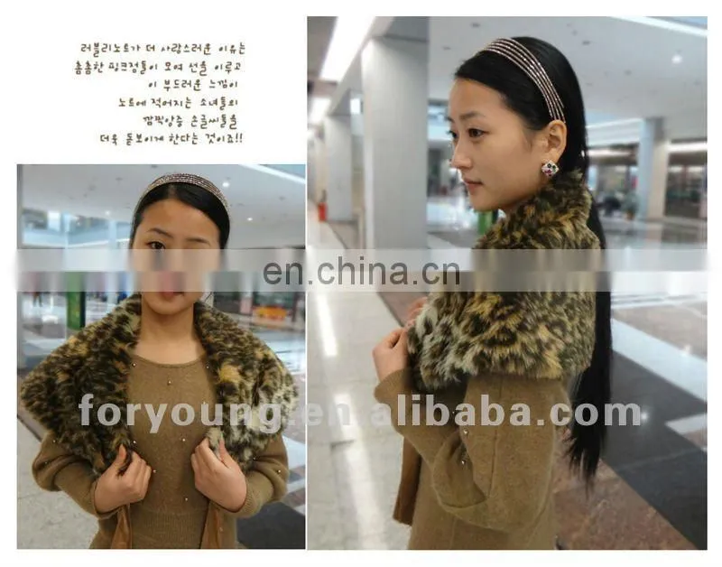 leopard print mink fur shawl fur hooded scarf