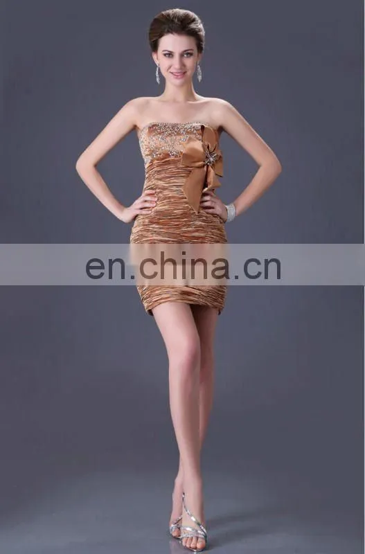 Gold Stretch Satin With Bowknot Short Cheap Cocktail Dresses CL3136