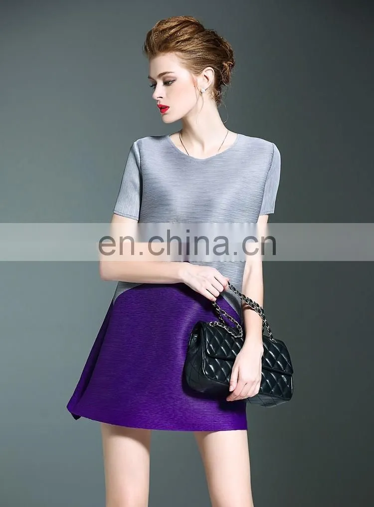 2016 plus size women clothing pleats issey contrat colors lady summer dresses