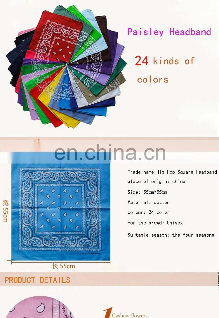 Lingshang Custom Promotional Paisley printed Square Cotton Bandana Wholesale