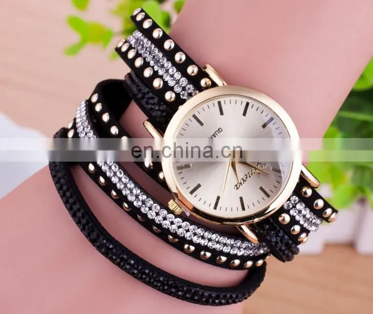 hot selling butterfly wrap leather Bracelet watch with crystals quartz watch crystal leather wrap bracelets gifts for her