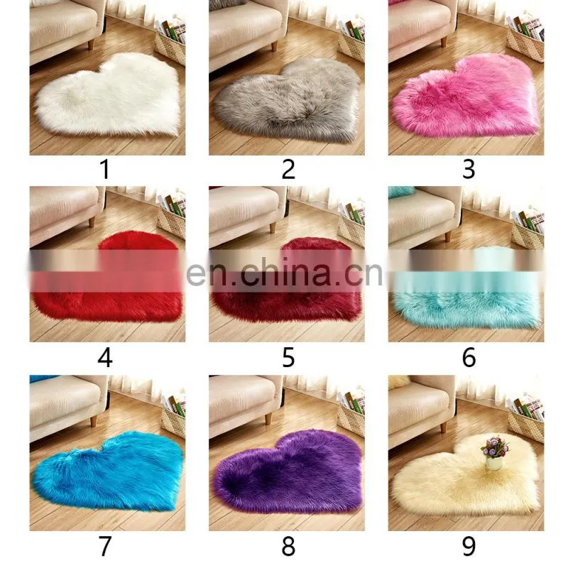Artificial wool rug heart shape plush carpet for household