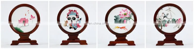 Chinese style multi-pattern silk embroideried furnishing ornaments with a rosewood frame for decoration(D15cm)