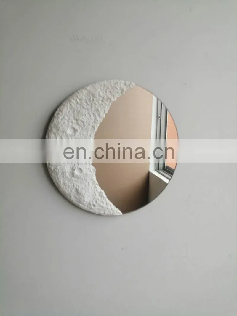 Decorative handmade gypsum cement sand Half Moon mirror set for home wall hanging mirror