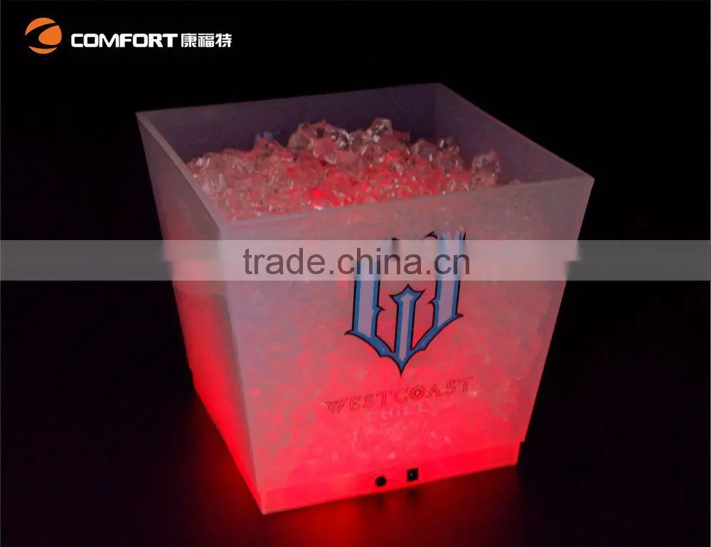 Stocked clear plastic led ice buckets wholesale with drink holder